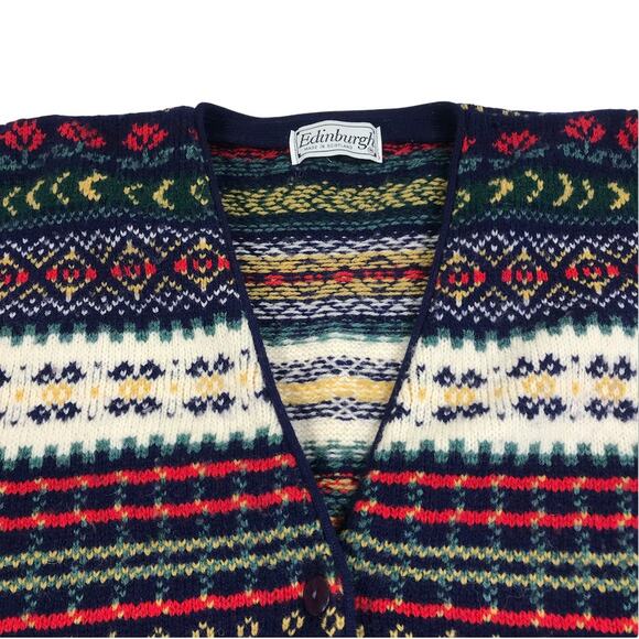 EDINBURGH Lambswool Cardigan Sz M VTG 80's Oversize Holiday Cozy Made Scotland - Picture 4 of 13
